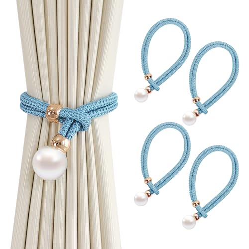 Juego de 4 alzapaños de cortina, color gris de algodón, para cortina de punto a mano, sin instalación, para decoración de ventanas de oficina en casa (azul turquesa)