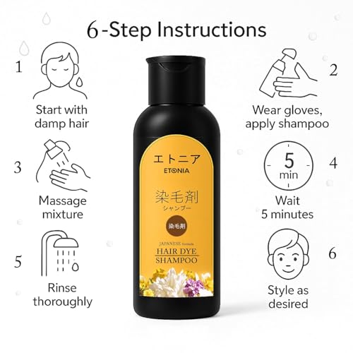 Image of Japanese Hair Dye Shampoo - Long Lasting Natural Hair Dye Shampoo for Man & Women, Premium Japanese Natural for Women Black | Home Solution (100+100) 200ml (pack 1)