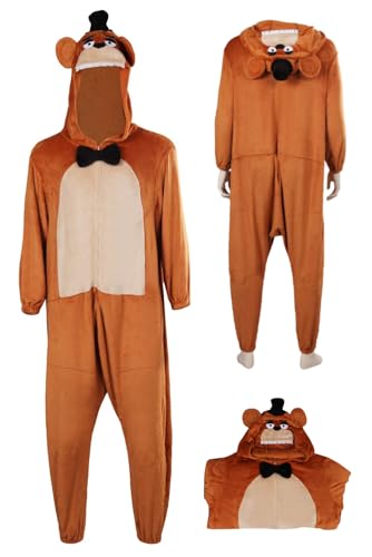 Vaianie Adult Bear Plush Jumpsuit Pajamas Cosplay One Piece Halloween Costume Sleepwear Homewear Unisex Brown