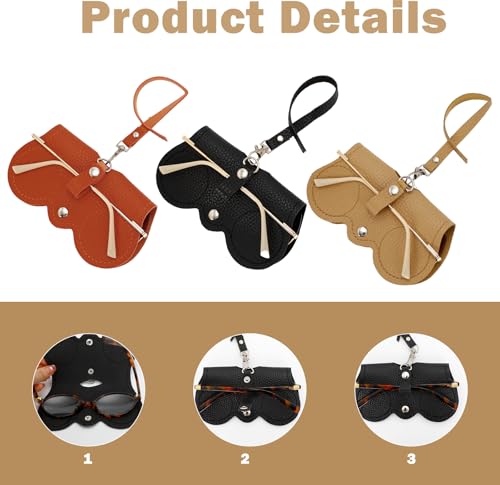 Image of 3 Pcs Soft Leather Sunglass Bag,Leather Glasses Storage Bag for Men & Women (Orange, khaki, black)