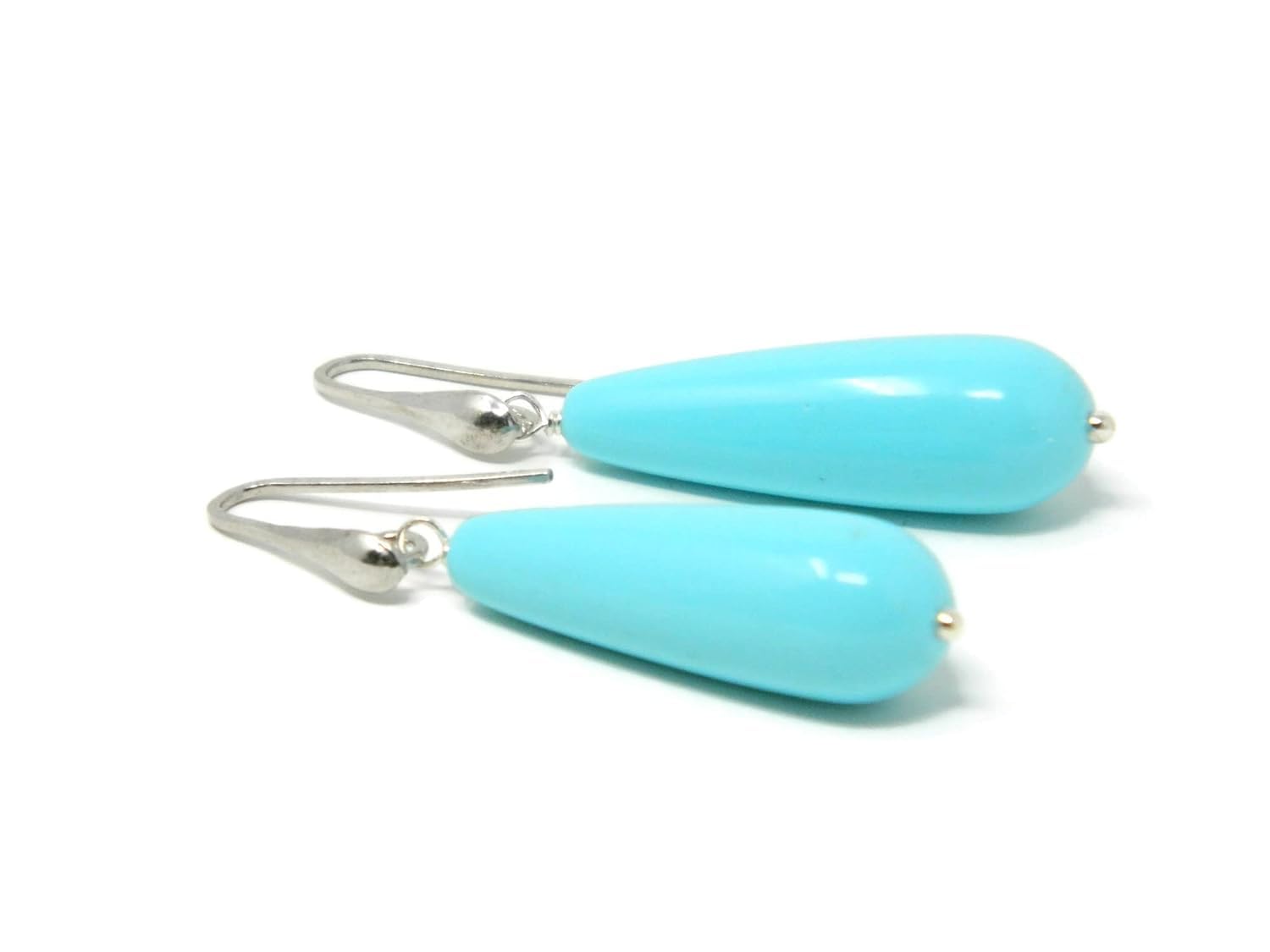 Orecchini pendenti donna in pasta di turchese | Gocce lisce 10x30 mm | Argento 925 rodiato | Gioielli artigianali Made in Italy | DodiGioielli