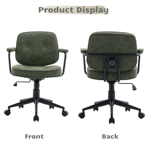 Heah-Yo Modern Pu Leather Home Office Desk Chair, Adjustable Computer Desk Chair With Wheels And Arms, Swivel Task Chair With Back Support For Home Office, Green #TOP6