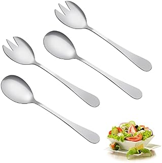 WENRERO 4 PCS Salad Spoon Fork Serving Set 20cm/7.8inch Stainless Steel Salad Servers Large Mixing Dinner Fork and Spoon Heavy Duty Salad Cutlery Set for Fruit Picnic Cake, Mirror Polished, Silver  
