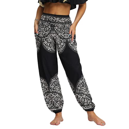 QTJY Pantalones Sueltos Bohemios de Moda para Mujer Pantalones de Yoga Hippie Casuales Pantalones...