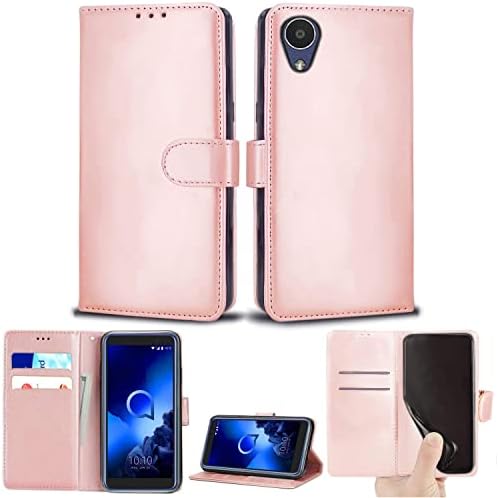 Alcatel 1 (5033X) Case, Leather Case Flip Folio Book Case Wallet Cover with Magnetic Closure & Kick Stand For Alcatel 1 (Black)