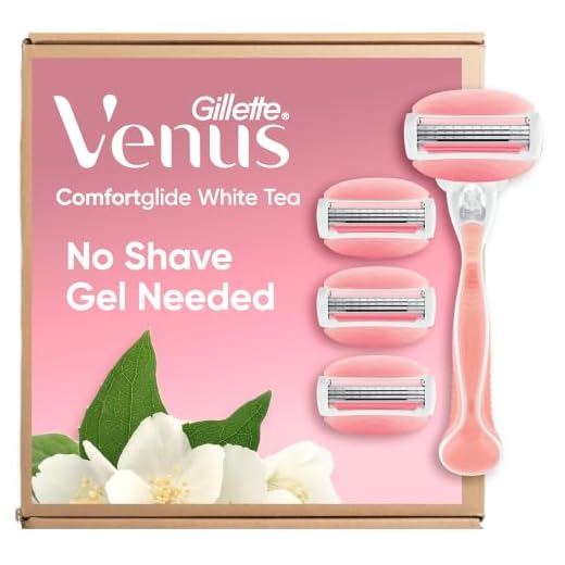 Gillette Venus ComfortGlide Razors for Women, 1 Venus Razor, 4 Razor Blade Refills, White Tea Scented Gel Bars (Pack of 1)