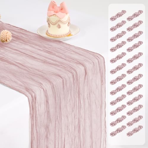 Pesonlook 24 Pack Dusty Pink Cheesecloth Table Runner Long,17.7×108 Inch