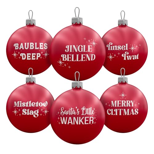 Brutal Baubles - Funny Rude Christmas Decorations - 6 Pack - Red