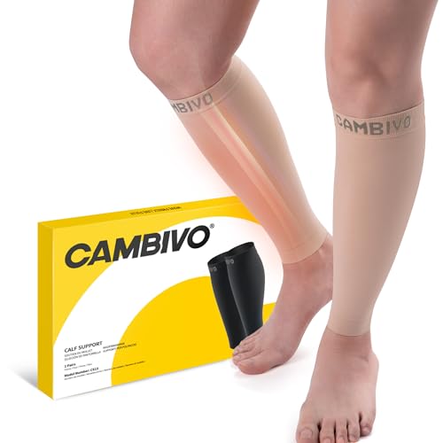 CAMBIVO Calf Compression Sleeves 20-30mmHg for Women&Men, Footless Compression Socks for Calf Compression, Calf Fatigue Relief, Leg Cramps, Varicose Vein, Running, Travel, Nursing (Pure Nude, X-Large)