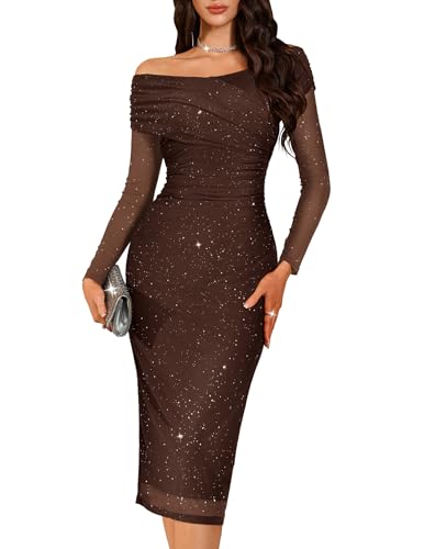 BeryLove Womens Formal Off Shoulder Wedding Guest Dress Long Sleeve