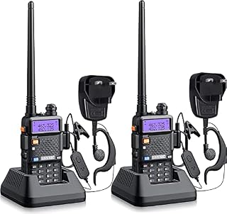 eSynic 2PCS UV-5R Walkie Talkie Dual Band VHF/UHF with LED Display 128 Memory Channel with Flashing Alarm and Radio Function Supports VOX for Construction Hotel Outdoor with UK Plug Charge Base