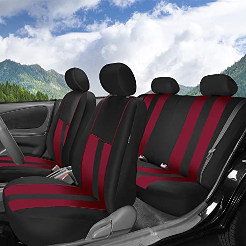 FH Group Car Seat Cover Full Set Striking Striped Car Seat Covers with Front Seat Covers and Rear Split Bench, Universal Fit Interior Accessories for Cars, Trucks, and SUVs – Burgundy