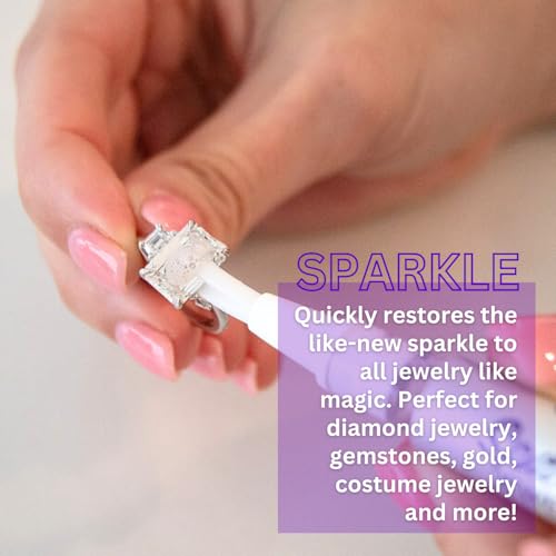GemOro Sparkle Wand | Jewerly Cleaner Pen for On-The-Go | Travel Size Portable Cleaning Solution for Rings & Jewelry | Safe on Diamonds, Gemstones & Moissantie with Free Microfiber Cleaning Cloth