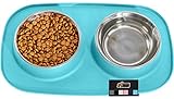 Gorilla Grip 100% Waterproof BPA Free Cat and Dog Bowls Silicone Feeding Mat Set, Stainless Steel Bowl Slip Resistant Raised Edges, Catch Water, Food Mess, No Spills, Pet Accessories, 2 Cup, Turquoise