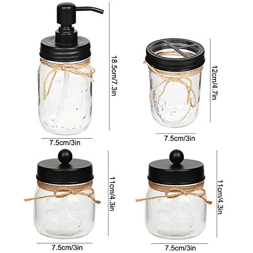 Aebor Mason Jar Bathroom Accessories Set(4 Pcs)-Foaming Soap Dispenser &2 Cotton Swab Holder Set &Toothbrush Holder(Black) #TOP1