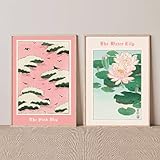  Vintage Japanese Wall Art Pink Sky Water Lily Posters Imprimir Portada Revista Lienzo Pintura Exposición Decoración del hogar 90x60cmx2pcs sin marco