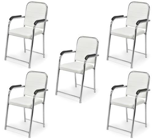 Image of Office Chair Visitor Chair with arm Rest with Steel Frame and Cushioned seat Back, Chair Without Wheels Holds up to 140 kg Heavy Design (5, White, Heavy)