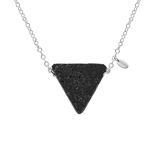 SENFAI Contracted Triangle Lava-Rock Pendant Stainless Steel Pendant Necklace (Triangle lava Silver)