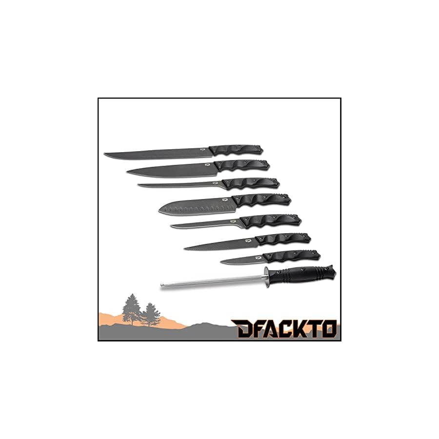 Premium Tactical Chef Knife Set - G10 - High Carbon Stainless Steel - Full Tang - Sheaths and Travel Case for Kitchen and Camping - Black