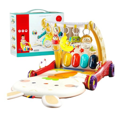 Quxxuolベビーペダルピアノフィットネススタンド、新生児プレイマット、幼児ペダルピアノベビーフィットネスラック、ファッションおもちゃ、感覚刺激、歩行器おもちゃ、教育早期教育おもちゃ (レッド,B)