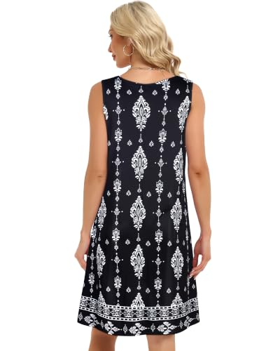 Image of elescat Womens Summer Dresses Casual V Neck Sleeveless Pockets Beach Loose Tank Sundress 2026