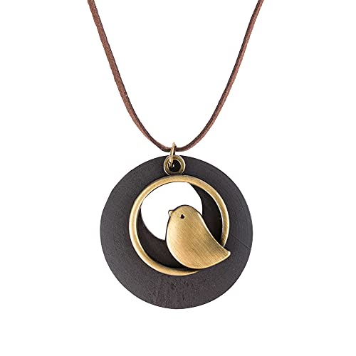 Chanaiqw Boho Vintage Handmade Wood Pendant With Cute Charms Long Army Green Leather Necklace Sweater Chain for Women Long Necklace All-Match Style Gift Fashion (Khaki)