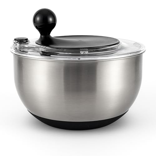 Hanseküche Essoreuse à salade en acier inoxydable – Essorage, service et conservation dans un salad spinner sans BPA – Grande capacité de 4,5 litres avec...