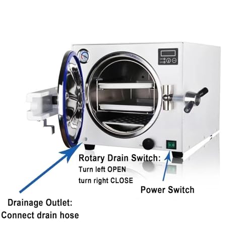 Máquina digital de autoclave de vapor al vacío, capacidad de 18 L, acero inoxidable de 1100 W con bandeja de instrumentos y tubo de drenaje para una esterilización eficiente