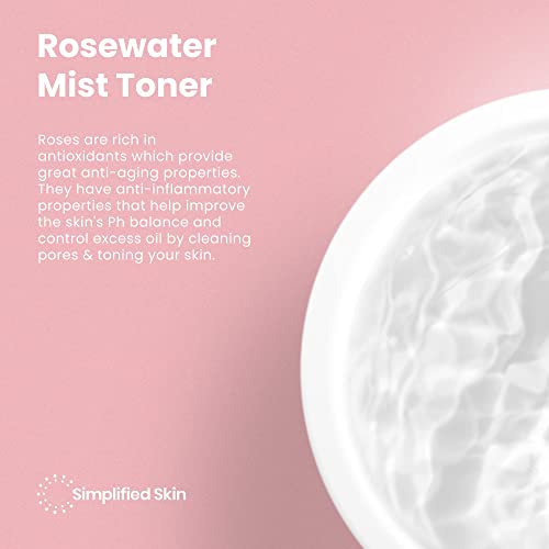 Rose Water Spray For Face & Hair - 100% Natural Organic Face Toner - Alcohol-Free Makeup Remover - Anti-Aging Self Care Beauty Mist - Face Care - Hydrating Rosewater By Simplified Skin (4 Oz) - 1 Pack #TOP6