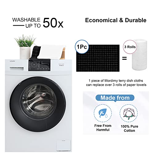 Mordimy 100% Cotton Terry Kitchen Towels, 16 X 26 Inches, Checkered Designed, Super Soft And Absorbent Dish Towels For Kitchen Drying, Perfect For Kitchen And Household Cleaning, 4 Pack, Black #TOP4