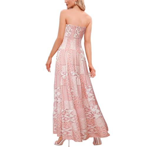 Image of Women's Summer Strapless Tube Top Maxi Dresses Off Shoulder Boho Beach Long Dress