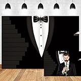 OERJU Black Gentleman Tuxedo Backdrop Black Tuxedo Suit Bow Tie White Shirts Photography Background for Father's Day Men Adults Birthday Party Banner Art Portraits Photo Props 10x7ft