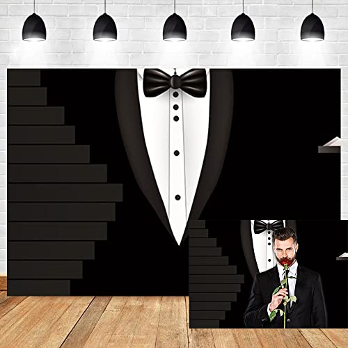 OERJU Fotohintergrund 'Gentleman Smoking' – 2,7 X 1,8 M, Schwarz-weiß Anzug-Design, Für Geburtstag & Fotografie