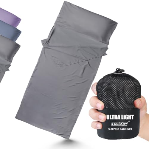 Frelaxy Ultralight Sleeping Bag Liner - Lighter & Compact 3 Sizes Travel Sheets & Adult Sleep Sack Comfy Breathable & Silky Soft for Backpacking Hotel Camping Hostels (Gray 37.4in x 84.6)