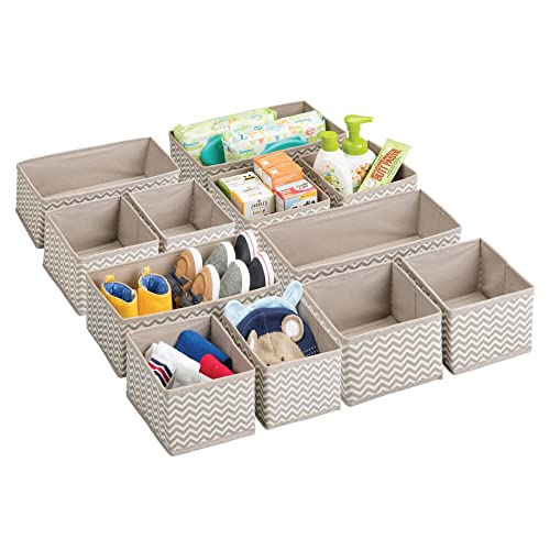Image of mDesign Fabric Drawer Divider Organizer Bin, Nursery/Bedroom Dresser, Closet, Shelf, Playroom Organization, Hold Clothes, Toys, Diapers, Bibs, Spira Collection, Set of 3, 4 Pack, Taupe/Natural Chevron