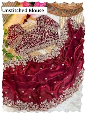 A To Z Cart Women's Jimmii chu Satin Embroidered Saree Mango Saree Maroon-FS