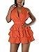 hibshaby Women's Halter Deep V Neck Boho Romper Backless Ruffle Sexy Mini Dress Short Jumpsuit Orange