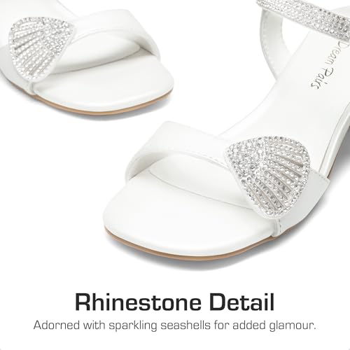 DREAM PAIRS Girls Sandals Ankle Strap Square Toe Low Heel Crystal Shell Wedding Party Flower Dress Shoes for Little Kids/Big Kids2
