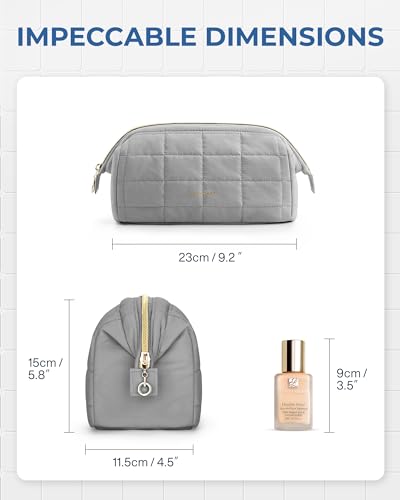Image of BAGSMART Makeup Bag Travel Toiletry Bag, Puffy Padded Make Up Bags for Women Makeup Organizer Case, Wide-open Pouch Purse Travel Essentials Toiletries Accessories Brushes, Gray
