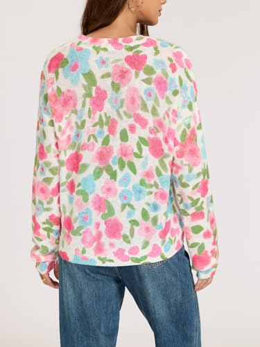 Women's Floral Print Sweaters Oversized Lightweight Wool Sweater Fall Knitted Pullover Tops Trendy2