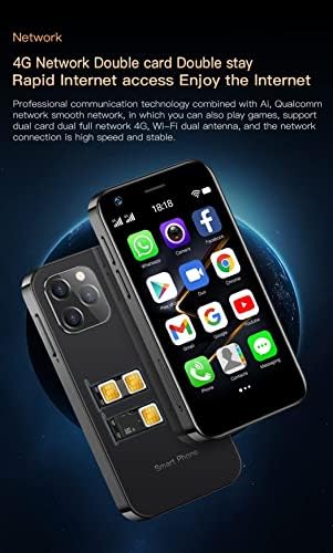 Rainbuvvy XS12 Super Mini 4G LTE Smartphone 3.0-inch Display 2GB/4GB RAM+16/32/64GB ROM Dual SIM 2000mAh 13MP with Google Play Store Backup OTG Small Android Mobile Phone (Black, 4+32GB)