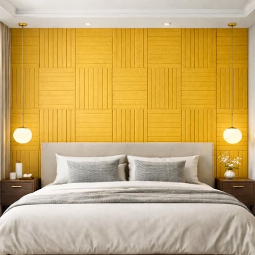 Image of MMT Acoustix Slats Felt Acoustic Wall Panel | Sound Proofing for Room |Premium Acoustic Panel |Pin Board for Wall |Sound Absorbing Panels | Slats Felt Acoustic Wall Panel |Mustard| 30 x 30 cm | 8 Pcs