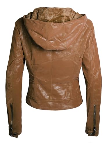 Awesome21 Women's Women's Classic Leather Moto Jacket with Furry Lining and Double Belt3