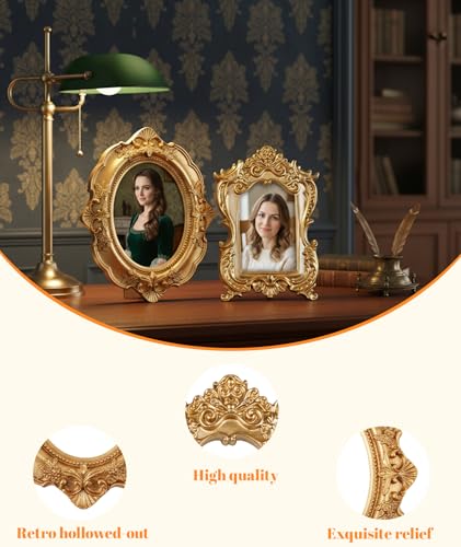 Image of xinxingin 2 PCS Vintage Frames, Photo Frame with Marbled Pattern, Mini Photo Frame for Wall Decor, Vintage Style Display for Home and Office, Compact Size for Tabletop and Shelf Placement