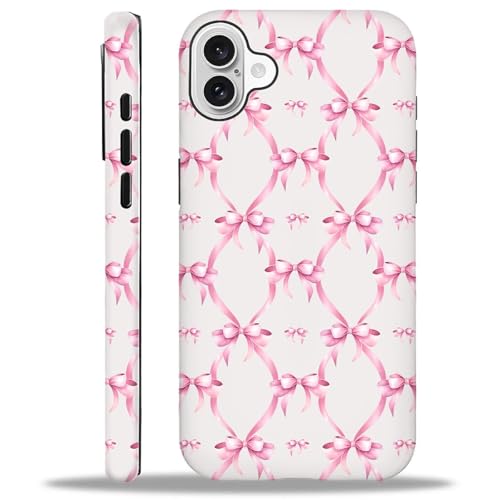 ilikediy for iPhone 16 Case,HH2 Pink Bow Ribbon Hybrid 2 Layer Hard Shell Silicone Protective Pattern Design Case