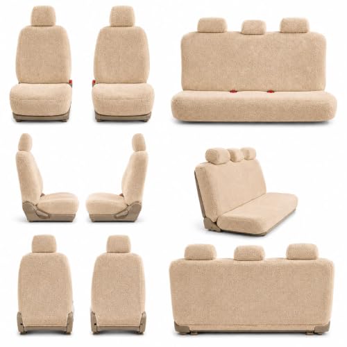 Image of Royal Bharmal Universal Fit Car Seat Cover Towel Set for 5 Seater Cars | 8 Piece Premium Terry Cotton Washable Seat Covers | Breathable Sweat Absorbent Seat Protectors (Beige)