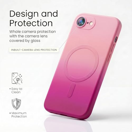 Image of amazon basics Gradient Mag-Safe Case for iPhone 16E | Soft Silicone Shockproof Cover with Camera Protection | Slim Lightweight Design | Smooth Touch & Durable - Light and Dark Pink
