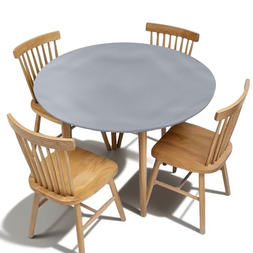 Penbinmall Nappe ronde d'extérieur avec élastique 110 cm de diamètre pour vaisselle de table Ø 90-110 cm – Nappe de jardin élastique avec gris argenté