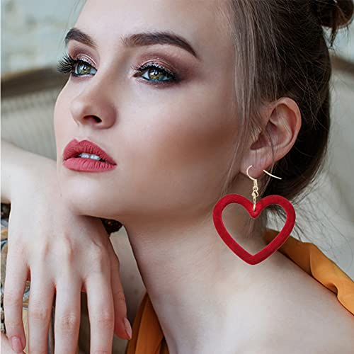 Red Heart Earrings For Women Girls Heart Statement Earrings Hollow Pink Love Heart Hoop Earrings Valentine's Day Gifts Jewelry(Red) #TOP1