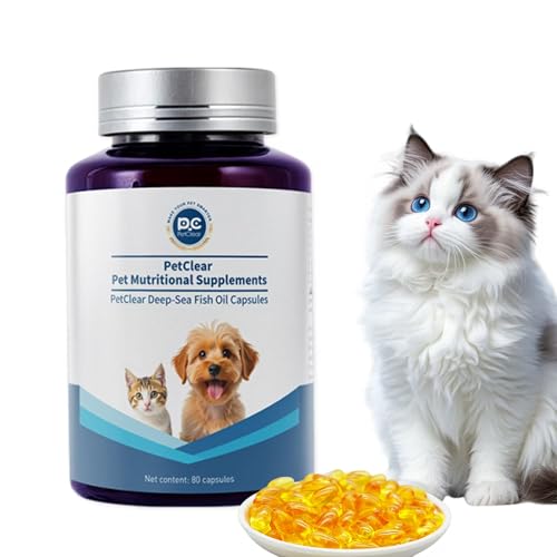 Pcpetclear Omega-3 Nahrungsergänzungen Lachsöl Hund Fischöl Kapseln für Hund & Katze: Glänzendes Fell, weniger Haaren, wertvolle Nährstoffe Leicht dosierbar Salmon Oil Dogs Cats